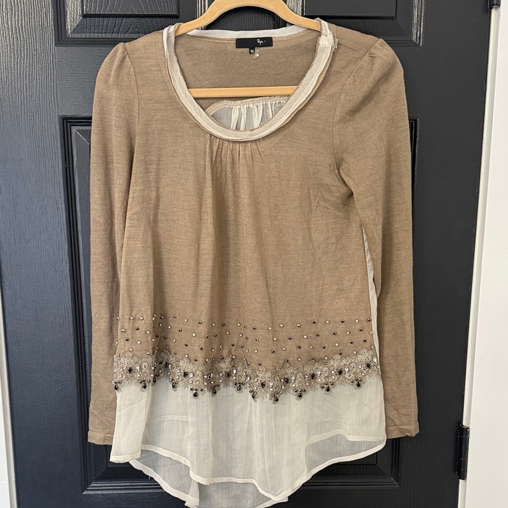 Ryu Brown and Cream Embellished Blouse